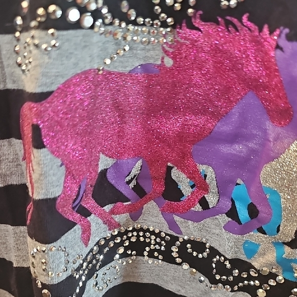 Copper Key Girls Striped Layered Shirt with Horse Glitter Design Size 14 - Picture 6 of 8